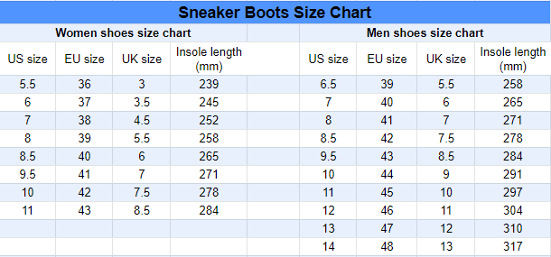 size chart jordan 1